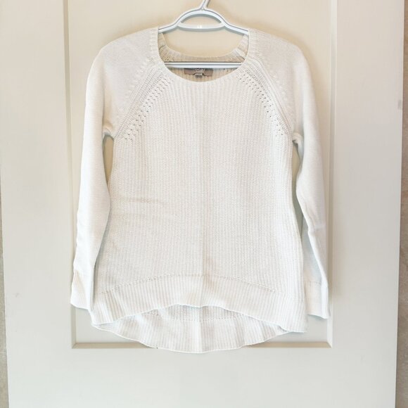 Ann Taylor Loft White Knit Sweater S 100% Cotton High-Low Hem Crew Neck - Picture 1 of 9